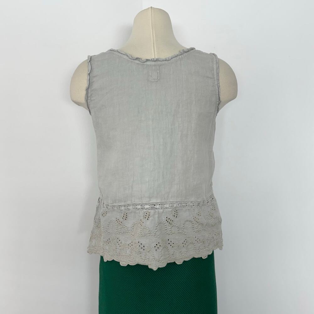 120% Lino Linen Embroidered Button-Down Tank Top Gray 42 (US 6) - Picture 6 of 11